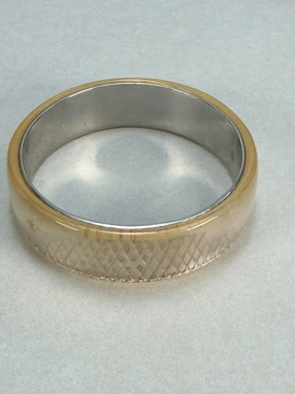Vintage Lucite & Silver Tone Wide Bangle Bracelet Diamond Lattice Design